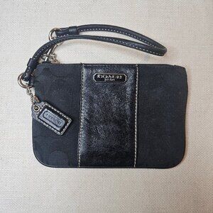 Coach Black On Black Signature Leather Canvas Wristlet